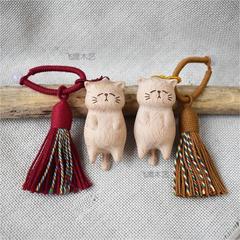 猫榉木躺平猫摆烂猫diy配件饰品吊坠钥匙扣包挂车挂文玩招财猫