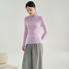 100羊毛可机洗羊毛衫女高领一体成型无缝毛衣百搭薄款针织打底衫