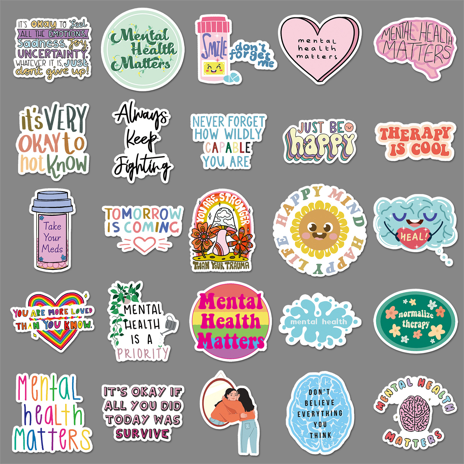 50 Mental Health Graffiti Personality Prevention Depression English Slogans Decorative Phone Case Luggage Stickers