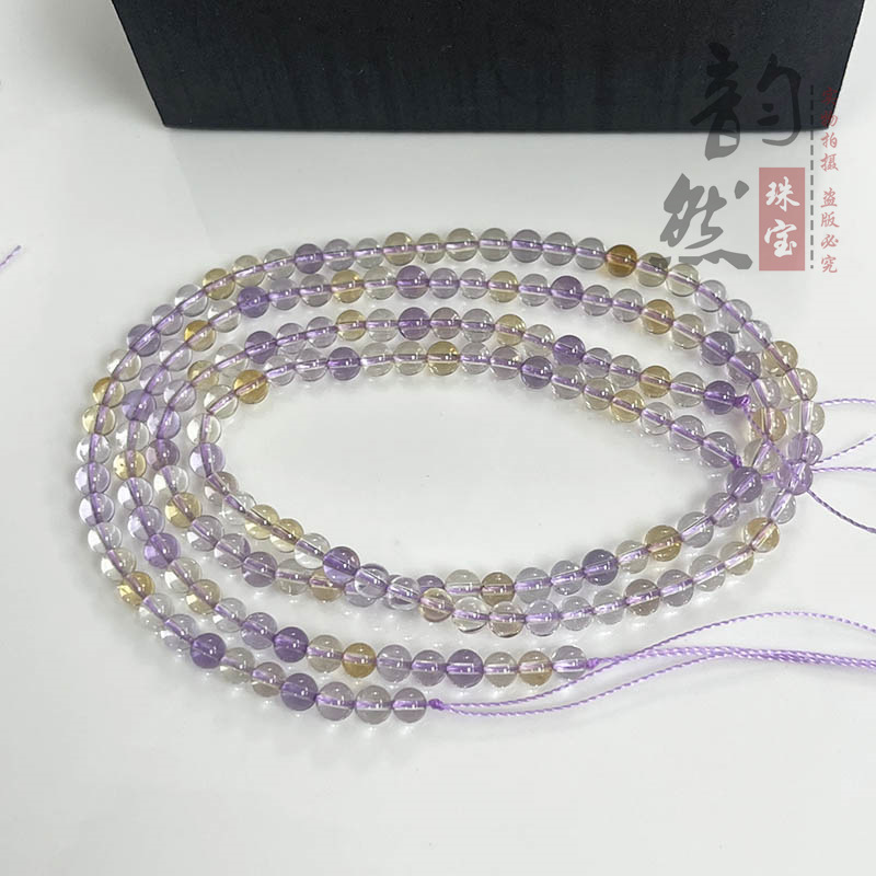天然玻利维亚紫黄水晶半成品 diy手链锁骨项链原创浅紫黄水晶散珠|undefined
