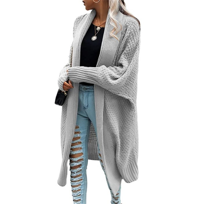 Lapel Bat Sleeve Knitted Long Sweater Cardigan NSSX104245