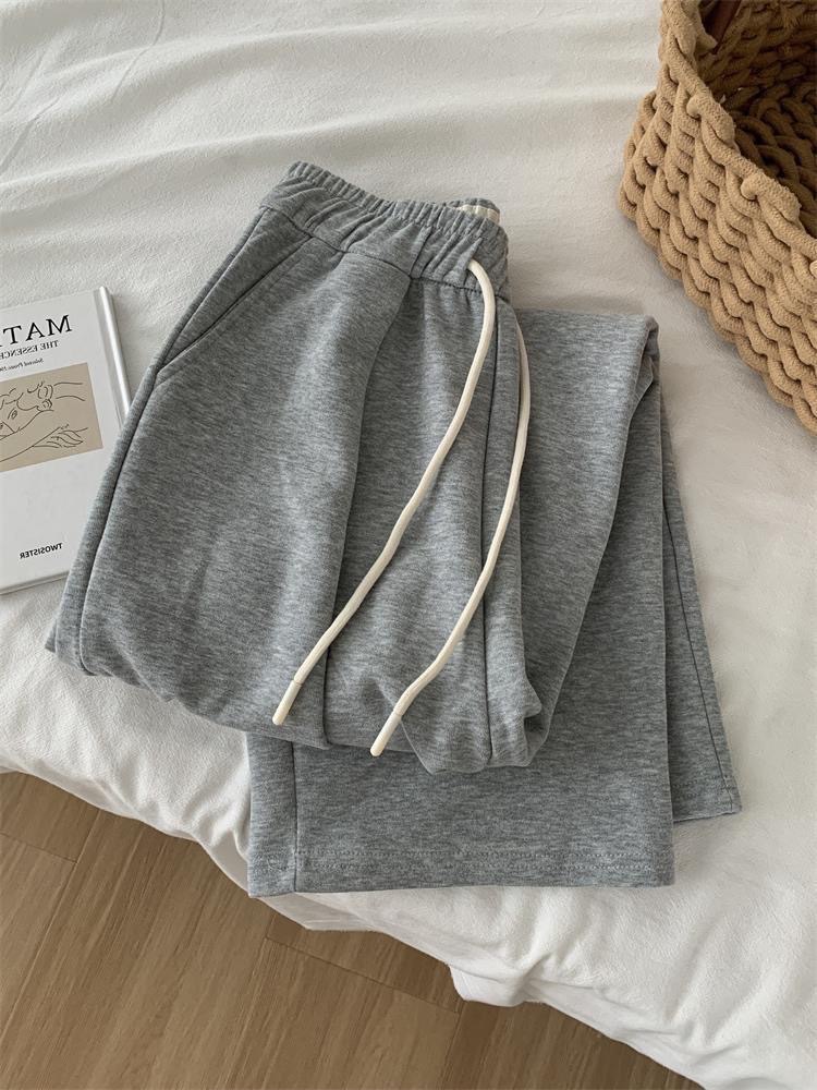 Finna Fu estilo coreano de principios de otoño pantalones de piernas anchas rectas para mujeres pantalones deportivos casuales de color macarón sueltos pantalones de algodón image 9