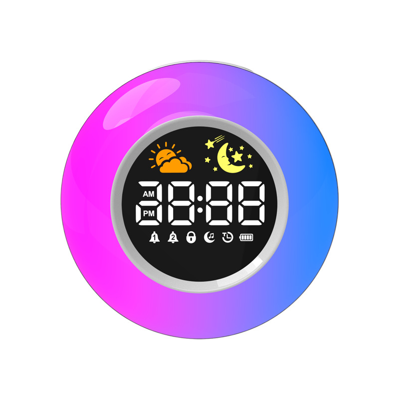 Reloj de pantalla grande de color brillante con luz respiratoria alta definición alarma de alto volumen ruido blanco para niños instrumento de sueño luz nocturna