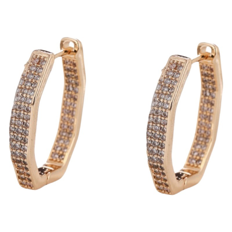 La moda europea y americana de lujo ligero cobre con incrustaciones de circón pendientes geométricos retro cuadrilátero INS nicho todo-fósforo de la joyería del oído