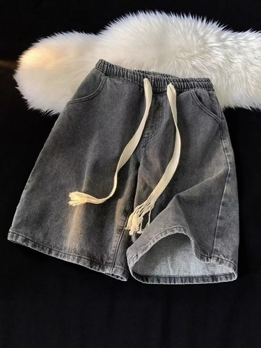 American light blue denim shorts, men's summer thin large size casual mid-length pants, straight loose fashion brand quarter pants