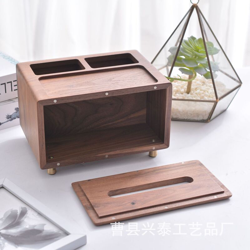 黒胡桃実木収納ティッシュケース家庭用化粧台整理収納ケースデスクトップリモコン雑物引き出し箱|undefined