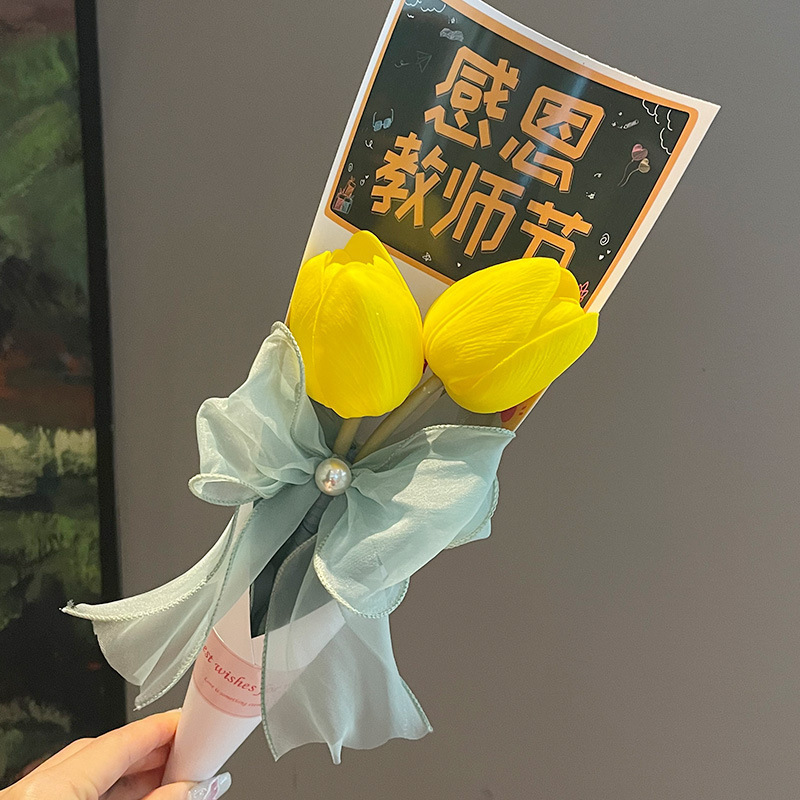 教師の日手作り DIY ギフト幼稚園女性教師のためのチューリップブーケ実用的なフラワーペン新学期ギフトペン|undefined