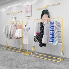 铁艺服装店展示架落地式服装架女装店货架侧挂架正挂架挂衣架金色