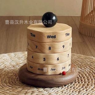 Wooden Creative Desk Calendar Nordic Style Decoration Perpetual Calendar Trendy Calendar Ornament Office Desktop Rotating Calendar