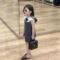 2024女童夏季學院風jk制服蕾絲花邊領氣質背心裙無袖娃娃連衣裙