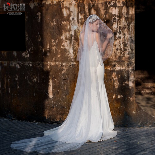 Ulapan New European and American Wedding Bridal Pearl Veil Handmade Women's Soft Veil Travel Photography Wedding Photo Veil V114