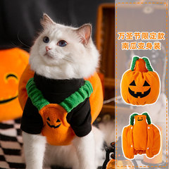 子猫服秋装猫布人形猫青猫猫ペット冬保温ハロウィーンカボチャランプ変身装
