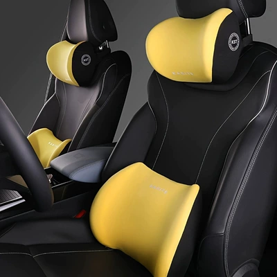 Headrest Car Seat Cushion Driving, Headrest - 1-headrest-1-lumbar-support-yellow