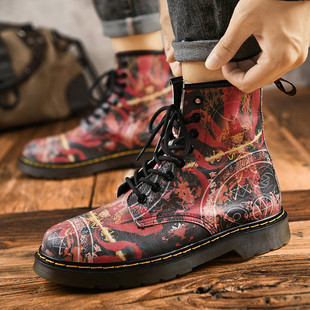 2024 Spring New High-top Shoes Martin Leather Boots Fashion Workwear Boots Men's Casual Motorcycle Boots Korean Style Retro Men's Shoes