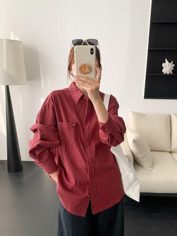 2025新款简约百搭纯色翻领衬衫日常叠穿舒适通勤长袖外套女ZWT|undefined