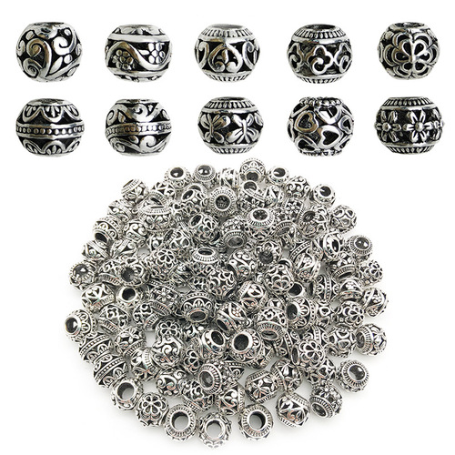 Hole 10mm Bezel Round Hole Beads Vintage Silver Plated Large Hole Separating Beads Bracelet Bead Accessories