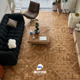 99CH批发法式风格橡木凡尔赛拼花地板奢华金属漆方块多层实木复合