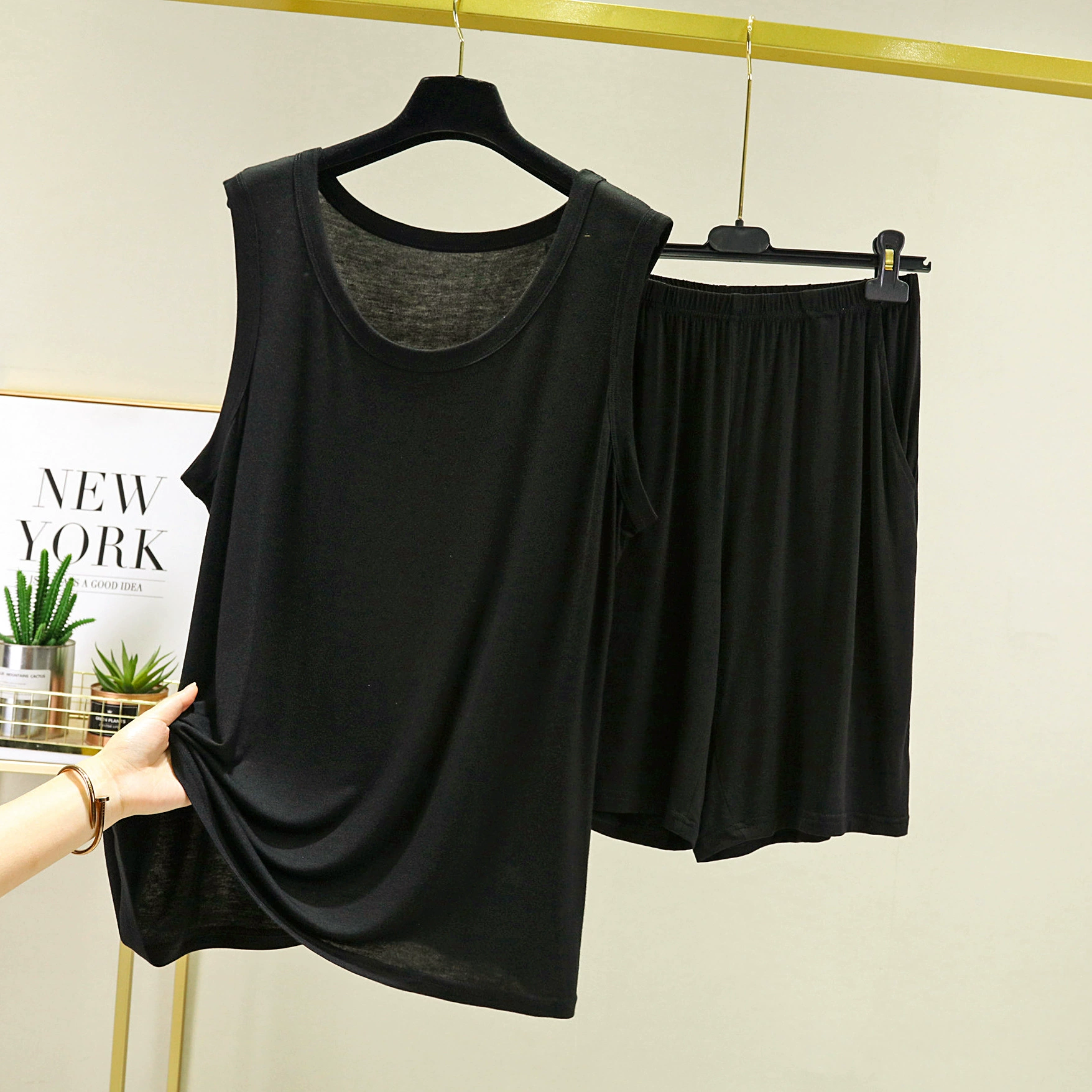 Summer vest sleevless, thin set, pijama, sewn from modal, plus size