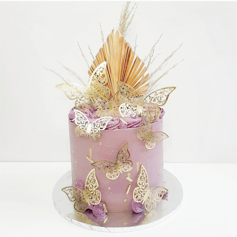纸质金色双层蝴蝶蛋糕装饰生日蛋糕装饰蛋糕插件蛋糕摆件烘焙插件详情4