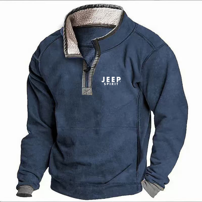 [Must-Have for Autumn and Winter] Men's Half-Zip Stand Collar Velvet Sweatshirt Autumn and Winter Outdoor Workwear Style Retro Easiest for Match Jacket