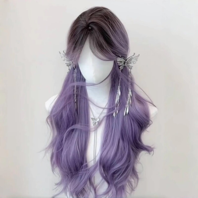 Wisteria Flower Wig Long Hair Summer Gradient Purple Long Curly Hair Headgear Middle Parted Simulated Top Big Wave Wig Wholesale Wisteria Flower Wig Long Hair Summer Gradient Purple Long Curly Hair Headgear Middle Parted Simulated Top Big Wave Wig Wholesale