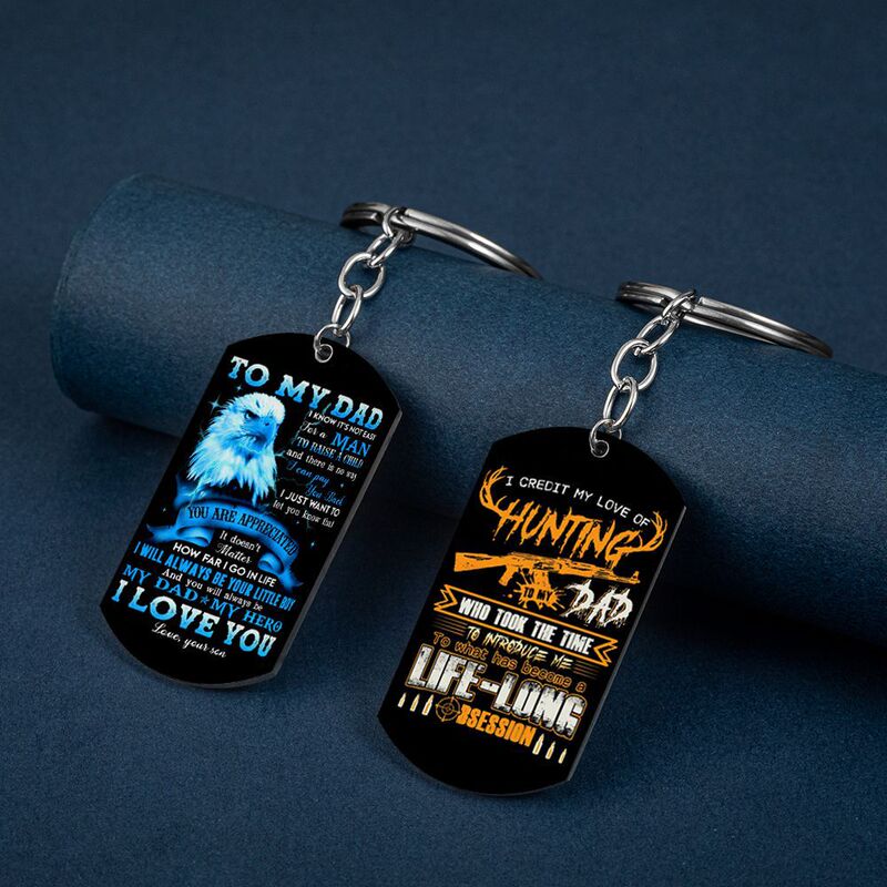 To My Dad Theme Series Father's Day Gift Stainless Steel Key Chain Military Brand Pendant
