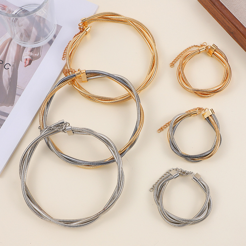 欧美跨境三线缠绕弹簧项圈手镯轻奢高级感项链手链小众颈链手环