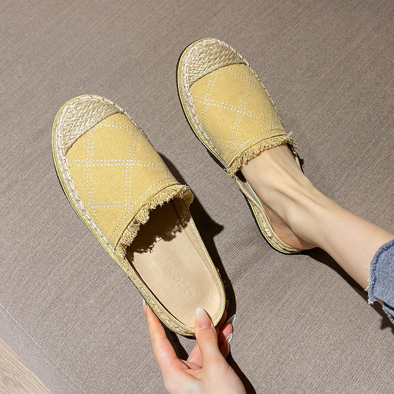 Zapatos de pescador xiaoxiangfeng 2023 primavera y verano nuevos Baotou medio zapatillas mujeres perezosas zapatos Mueller suelas gruesas un pie para pedalear le Fu