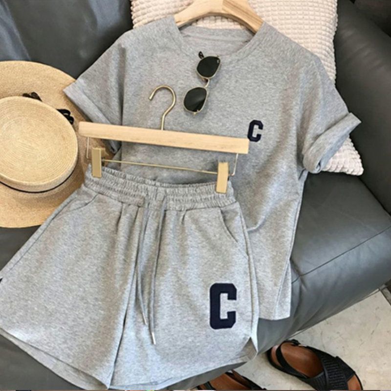 Trendy Cross-border Women's Summer New Style Student Loose-fitting Sports Shorts And Round-neck Short-sleeve Casual_ecoleips.com