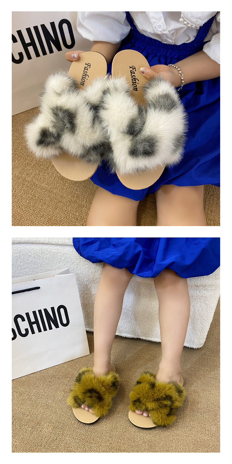 New autumn winter outdoor wear, women's home and indoor woolen slippers, one line slipper for parent-child children's_voghion.com
