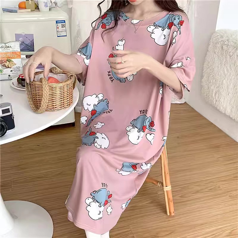 2024 nuevo camisón de verano de las mujeres más tamaño de manga corta de dibujos animados linda chica leche cruda Hu pijamas verano