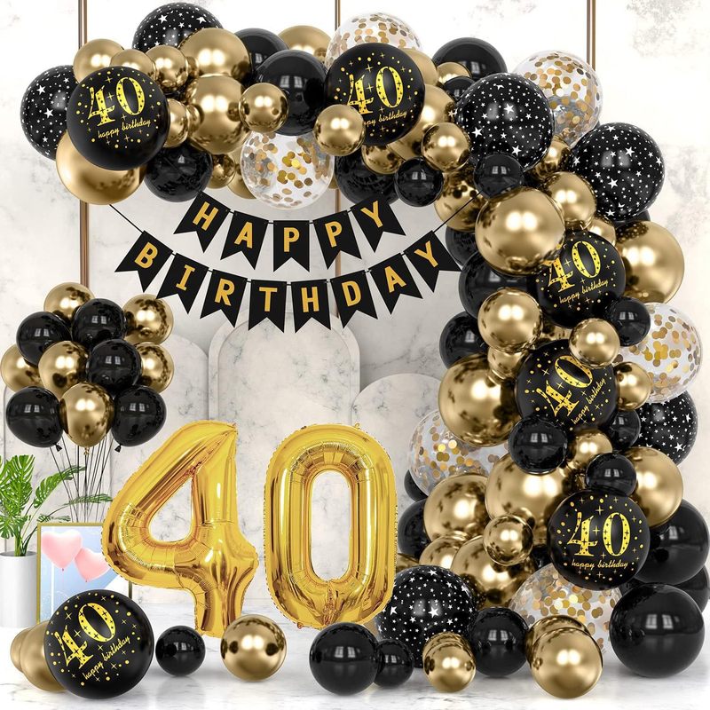 30歳黒金誕生日装飾バルーンチェーン風船アーチセット印刷ラテックス風船40インチデジタルアルミフィルム|undefined