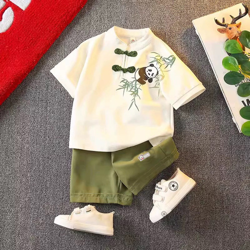 Summer Children's Hanfu Set for Boys, Summer Clothing, New Chinese Style Tang Suit, Baby Summer Chinese Style Short Sleeve Set Q241