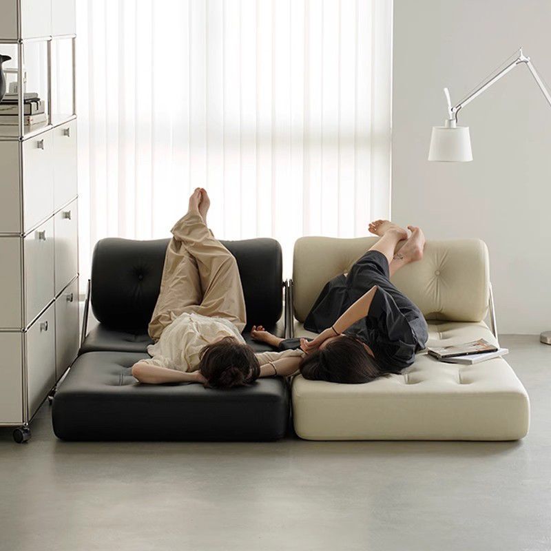 Single Sofa for Small Living Room, Tofu Block Tajik Sofa Bed, Foldable Dual-Use Cream Style Modular Lazy Sofa