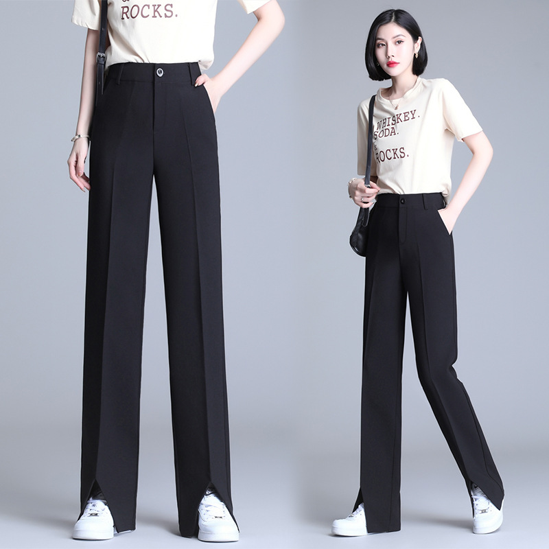 2021新款高腰長褲直筒韓版黑色闊腿褲氣質通勤寬松型女褲