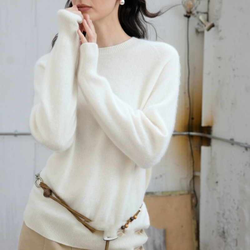 Wool and Cashmere Seamless One-Piece Round/Half-High Collar/Pile Collar Brushed Sweater Versatile Long-Sleeve Base Knit Top Wool and Cashmere Seamless One-Piece Round/Half-High Collar/Pile Collar Brushed Sweater Versatile Long-Sleeve Base Knit Top