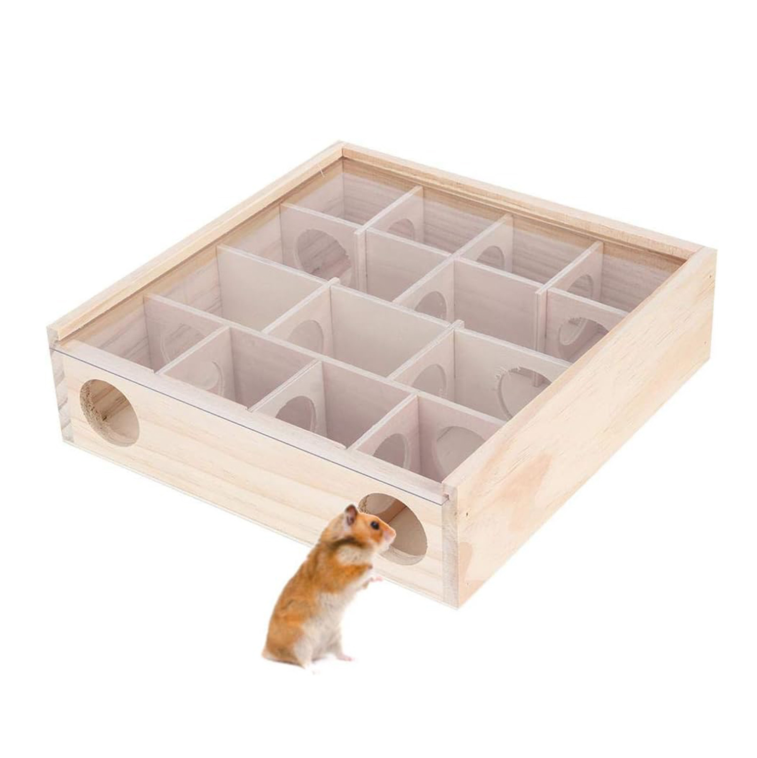 木质仓鼠玩具用品迷宫宠物玩具实木带玻璃仓鼠窝攀爬木箱工艺品