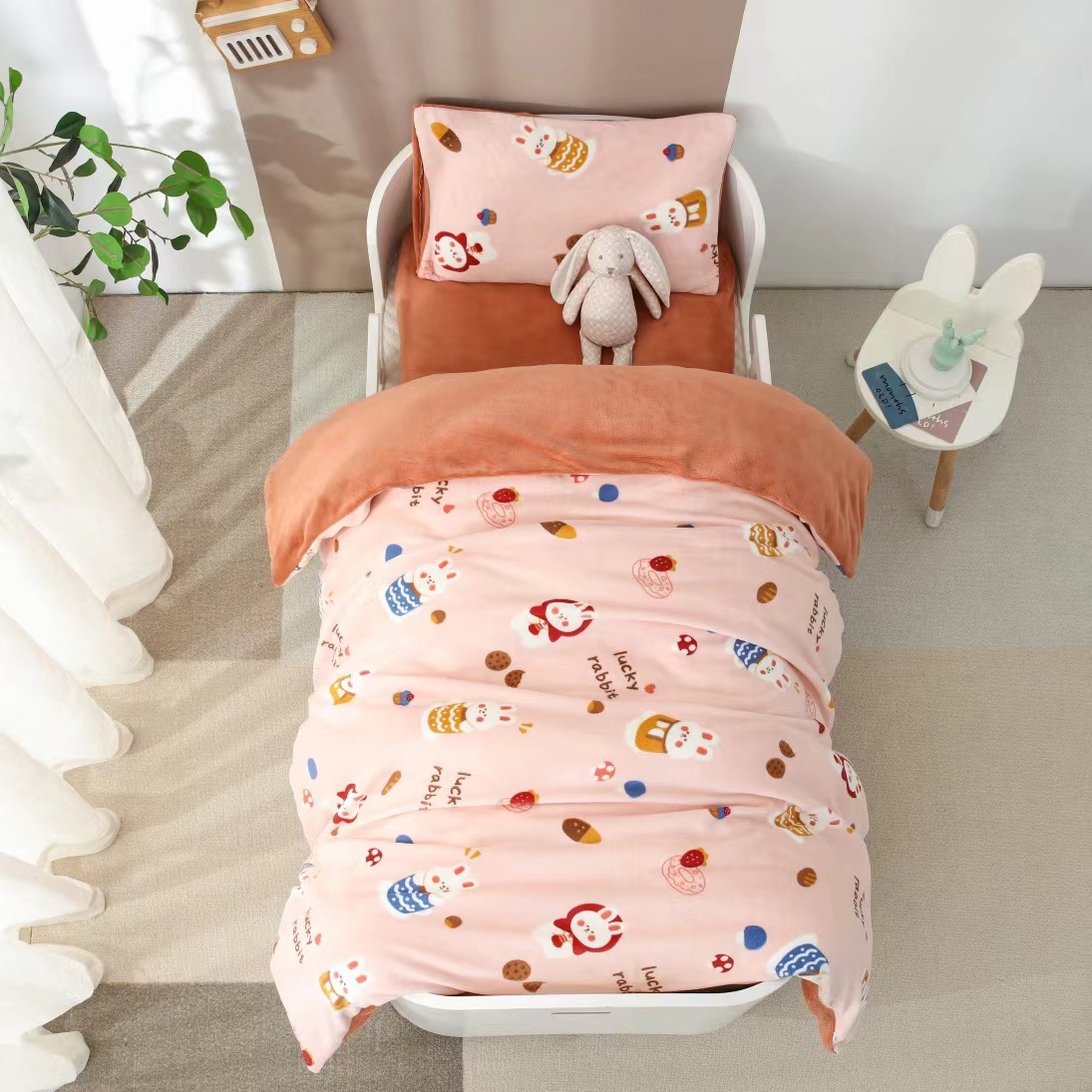 秋冬季加厚儿童宝宝珊瑚绒幼儿园被套三件套双面绒被罩牛奶绒被子