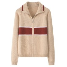 内蒙古新款翻领拉链女开衫羊绒衫秋冬季宽松型大码保暖毛衣女外穿