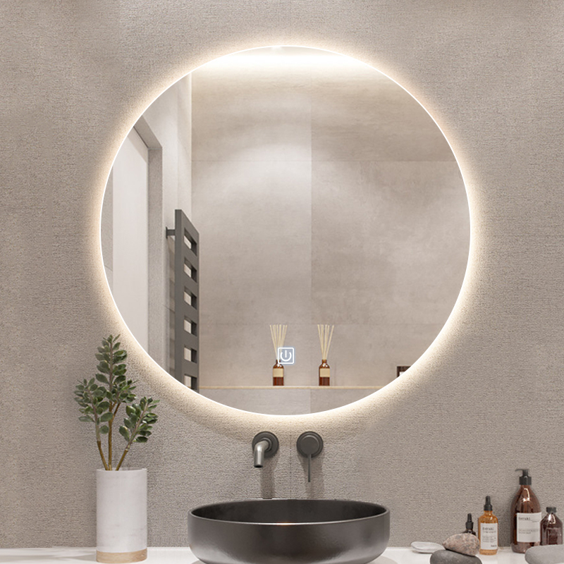 Mirror Wall-Mounted Bathroom Mirror Bathroom Smart Bathroom with Light Round Mirror Wall-Mounted Anti-Fog Luminous Led Mirror Round
