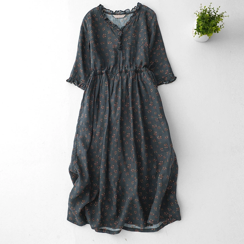 Летнее платье с половиной рукава женское платье ретро легкая роскошная рама свободная версия 2025 новая юбка