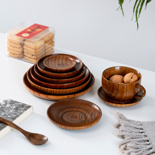 Japanese-style wild jujube fruit dish whole wood fruit snack dessert wooden dish round wooden plate engraved logo