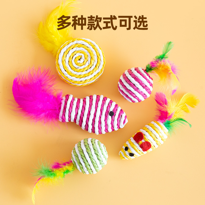 Nuevos juguetes para gatos, bolas de cuerda de papel, plumas de ratón, alivia el aburrimiento