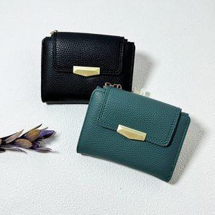 Cross-border Women's Short Wallet ins Litchi Pattern High-end Small Folding Tri-fold Multi-card Holder Women's Wallet Wholesale