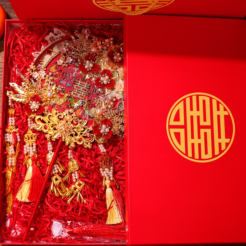 2色両面重工団扇花嫁結婚diy材料包復古手作り秀禾高級喜扇|undefined