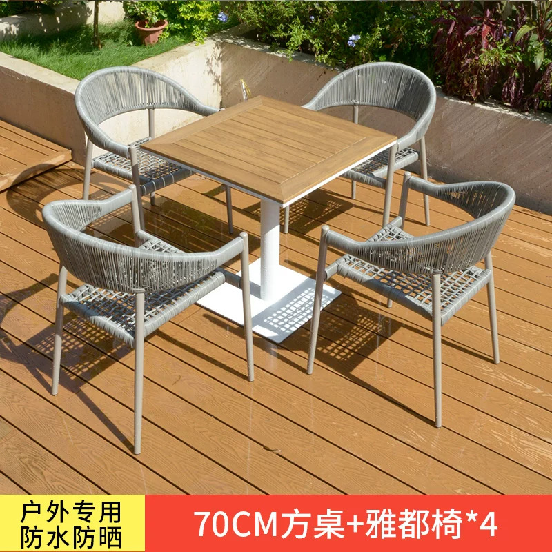 Mesa y silla de patio al aire libre, terraza de jardín de caña, balcón, mesa y silla de caña casuales, combinación de mesa y silla al aire libre
