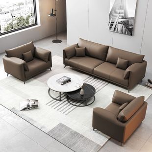 New Office Sofa Simple Coffee Table Combination Reception Negotiation Reception Room Business Office Sofa Leather Three Seats