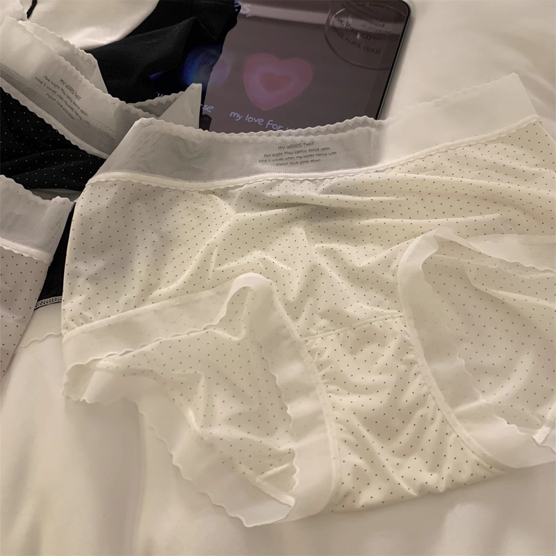 冰丝薄奶皮内裤女中腰无痕波点柔软纯棉10A加长档少女包臀三角裤|undefined