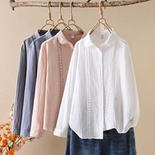 秋季新款 蕾丝拼接双层纱女士开衫长袖衬衫棉纱上衣批发