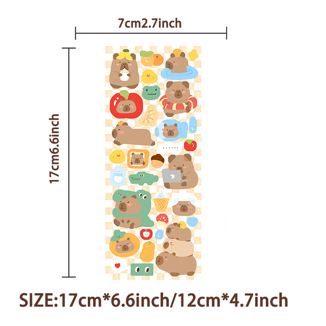 2 hojas en la serie de pegatinas de dibujos animados Kapibara cuentas de mano diy caja de teléfono móvil teclado taza de agua decoración cuentas de mano